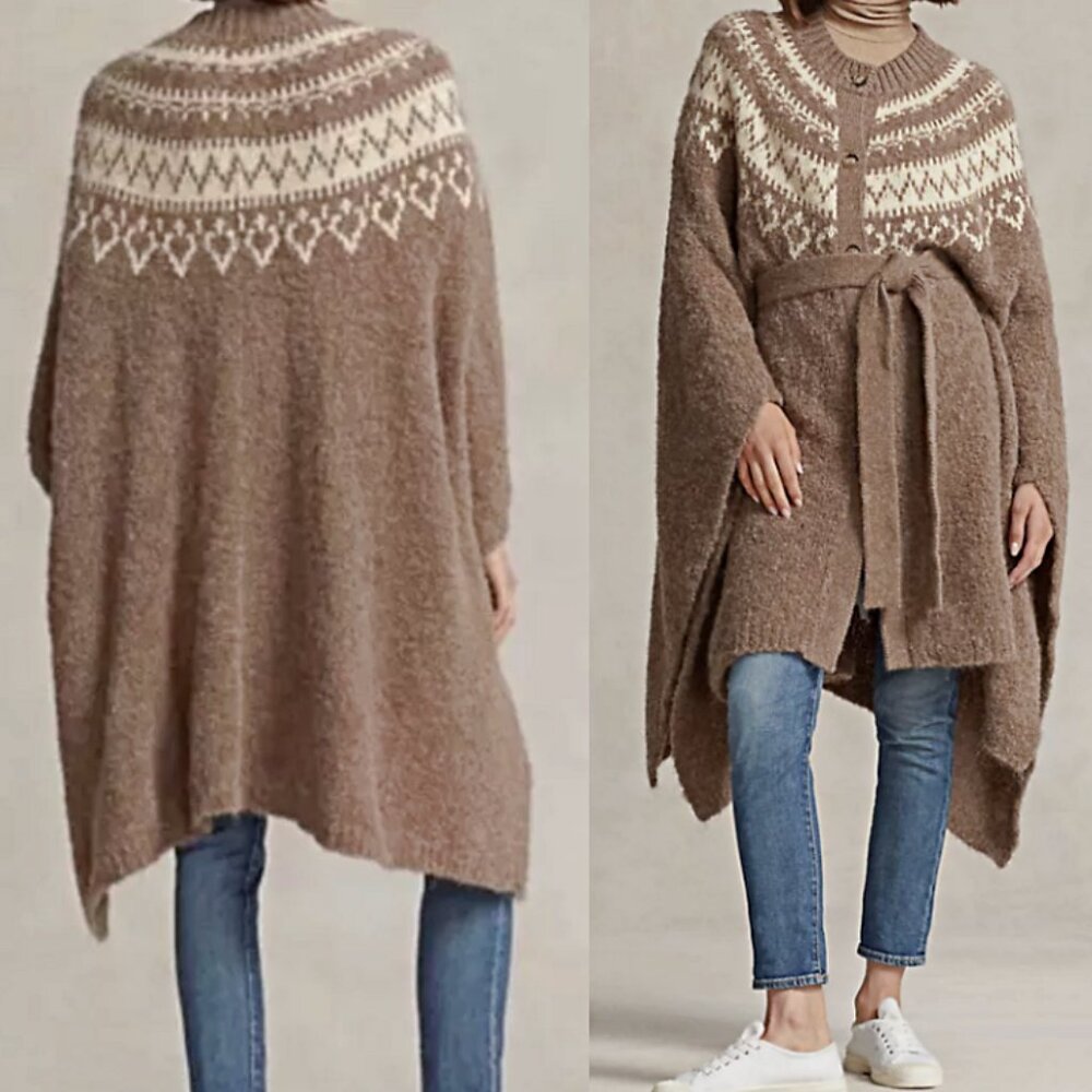 Polo Ralph Lauren Fair Isle Yoke Alpaca Wool Belted Cape Cardigan sz XL/XXL $998 - Picture 3 of 16